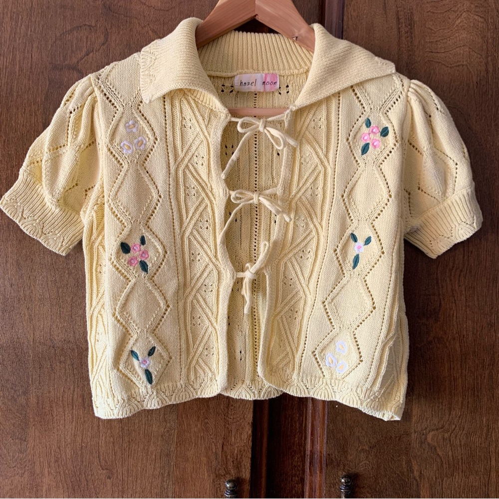 Hazel Moon Pale Yellow Knit Tie-Front Cardigan